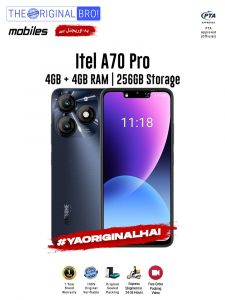 Itel A70 Pro - 4GB RAM - 256GB Storage - PTA Approved - 12 Months Warranty - Black - The Original Bro Mobiles - TOB36